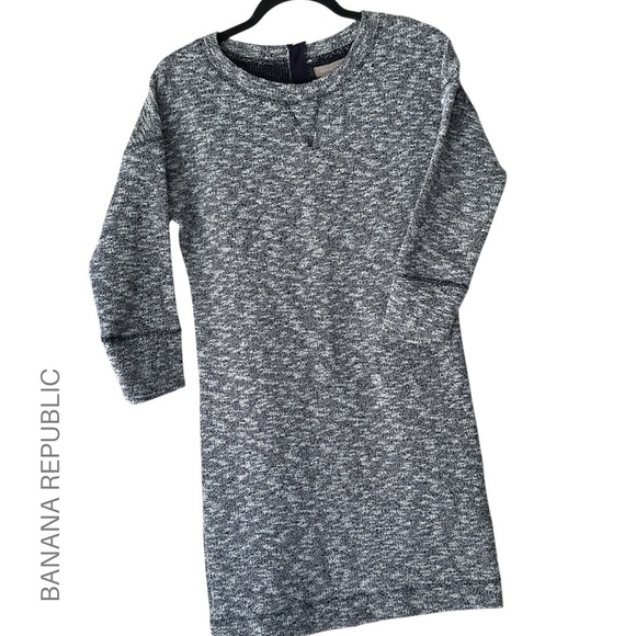 BANANA REPUBLIC | NWOT NAVY BLUE MARLED SWEATER DRESS SWEATSHIRT DETAILS | XS - Picture 1 of 11